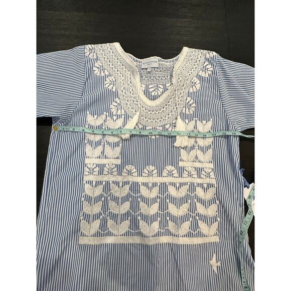 NEW NWT Mi Golondrina Hand Made Tunic Top Blue White size Small - Picture 7 of 9